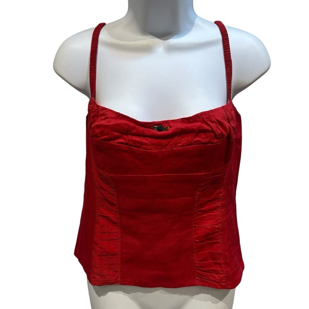 Reformation Emery Linen Top Tank Cami Lipstick Red 10 New with Tags